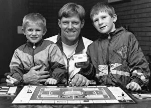 Aston Villa goalkeeper Nigel Spink with his sons Aaron and Byron with the new Aston Villa