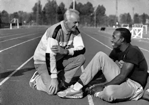 Athelete Linford Christie with coach Ron Roddan. P008098 Athelete Linford Christie with coach Ron Roddan. P008098