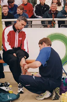 Athlete Jonathan Edwards Jonathan Edwards has his ankle strapped by a doctor Athlete Jonathan Edwards Jonathan Edwards has his ankle strapped by a doctor
