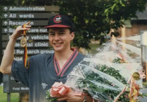 Images Dated 19th August 1993: Athlete Jonathan Edwards A smiling Jonathan Edwards shows his off World