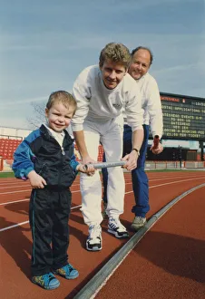 Athlete Steve Cram Steve Cram hands over to Craig Bone as Roger McKechnie Athlete Steve Cram Steve Cram hands over to Craig Bone as Roger McKechnie