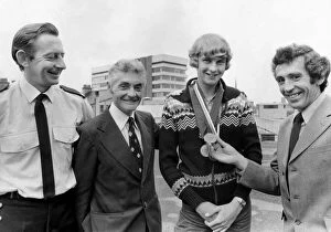 Athlete Steve Cram Steve Cram wear Jim Alder's medals watched by