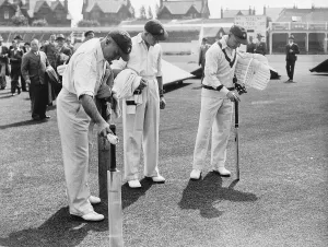 Australian test cricket team inspecting the pitch before the game at Trent Bridge Australian test cricket team inspecting the pitch before the game at Trent Bridge