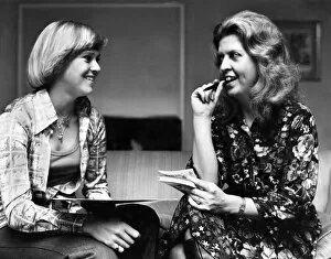 Images Dated 22nd April 1977: Authoress Andrea Newman Interviewing Tennis Star Sue Barker Hotel in London
