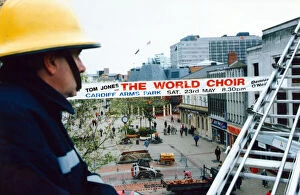 Images Dated 12th May 1992: Banner advertising the Cor World Choir concert at Cardiff Arms Park, May 1992