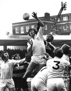 Barry Clegg, Swansea Rugby Union Player, match action, out jumps Cardiff players in line Barry Clegg, Swansea Rugby Union Player, match action, out jumps Cardiff players in line