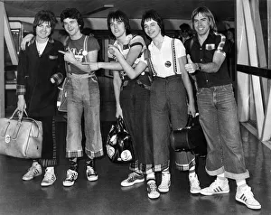 The Bay city Rollers at Heathrow Airport L/R Eric Faulkner, les McKeown The Bay city Rollers at Heathrow Airport L/R Eric Faulkner, les McKeown