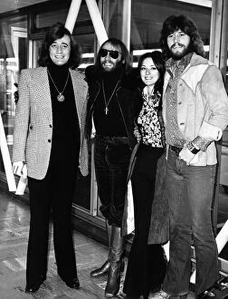 The Bee Gees pop group 1974 Linda and Barry Gibb Maurice Gibb Robin Gibb