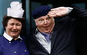 Images Dated 1st February 1992: Benny Hill Comedian standing with a matron nurse does his impression of Fred Scuttle as