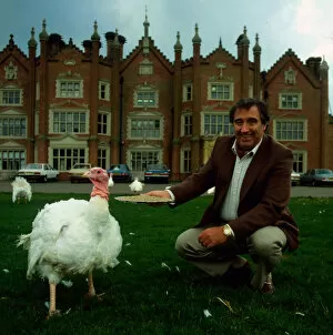 Bernard Matthews feeding turkey, December 1983