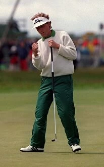 Images Dated 15th July 1999: Bernhard Langer after sinking a putt. July 1999 Carnoustie, Scotland