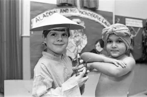 Berry Brow School Pantomime Aladdin, pictures of Aladdin and Genie. 14th December 1985 Berry Brow School Pantomime Aladdin, pictures of Aladdin and Genie. 14th December 1985