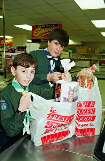 Images Dated 11th January 1995: Billingham Scouts raised 1700 pounds helping shoppers in Iceland pack their shopping over
