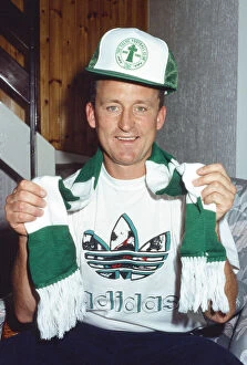 Billy Reid, Clyde footballer wearing a Celtic scarf and hat, August 1989