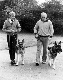 Images Dated 1st October 1983: Birmingham City football manager Ron Saunders walking the dog. 1st October 1983