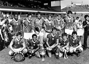Images Dated 12th August 1983: Birmingham City players celebrate after their victory over arch rivals Aston Villa in