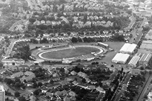 Birmingham's Hall Green greyhound stadium, seen from a helicopter. 28th August 1986