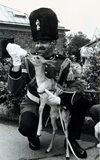 Blackbuck Deer regimental mascot Royal Fusiliers being fed milk from bottle by Corporal