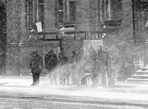 Images Dated 15th February 1979: Blizzard conditions felt by Teessiders as they wait for a bus outside the Town Hall