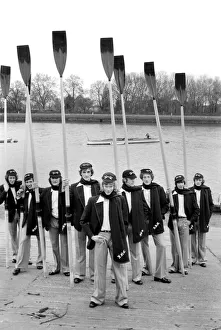 Boat Race/University. Oxford crew to win in style. In the foreground John Calvert (Cox Boat Race/University. Oxford crew to win in style. In the foreground John Calvert (Cox