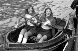 Boating on the Thames - Teresa Galvin and Sharon Murphy. January 1975 75-00298 Boating on the Thames - Teresa Galvin and Sharon Murphy. January 1975 75-00298