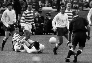 Bobby Lennox & Dave MacKay tackle for ball August 1967 Bobby Lennox & Dave MacKay tackle for ball August 1967