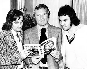 Images Dated 25th October 1976: Bobby Moore with George Best and Gerry Francis at the launch of his book called '