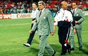 Images Dated 4th July 1990: Bobby Robson England manager leads the team out ahead of World Cup match in Italy 1990