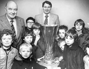 Bobby Robson shows off the UEFA Cup to Langley Park Social Club secretary Ken Wilson Bobby Robson shows off the UEFA Cup to Langley Park Social Club secretary Ken Wilson
