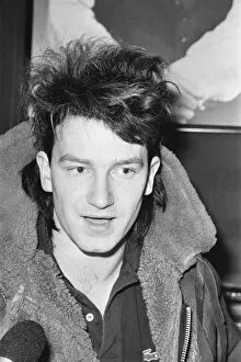 Images Dated 2nd March 1983: Bono, lead singer with Irish rock band U2 from Dublin, pictured during informal press