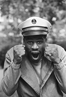 Boxer Errol Christie wearing a sailors hat. 28th August 1986