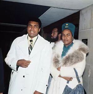 The Louisville Lip Gallery: Boxer Muhammad Ali and wife Belinda at Airport. 30th November 1974