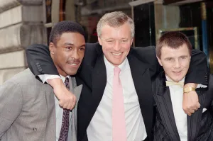 Boxing promoter Barry Hearn with his two boxers Michael Watson and Jim McDonnell Boxing promoter Barry Hearn with his two boxers Michael Watson and Jim McDonnell