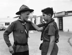 Boy scout Brian Eveleigh welcomes to England Yugoslavian Scout, Jurica Liebhardt Boy scout Brian Eveleigh welcomes to England Yugoslavian Scout, Jurica Liebhardt
