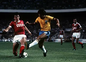 Brazil v Russia World Cup 1982 football a soviet defender foils a shot by Brazil v Russia World Cup 1982 football a soviet defender foils a shot by