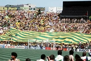 Brazilian fans World Cup 1982 football Argentina v Brazil supporters holding up large