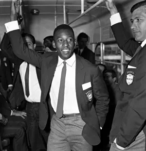 Brazilian football star Pele on the bus as the Brazilian squad arrives at London airport Brazilian football star Pele on the bus as the Brazilian squad arrives at London airport