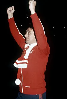 Images Dated 29th May 1980: Brian Clough football manager celebrating after his Nottingham Forest team had beaten