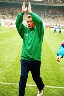 Brian Clough, Nottingham Forest manager applauds Forest fans supporters as he walks of