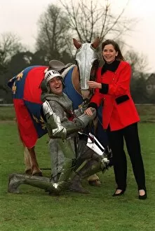 Images Dated 30th January 1996: Brian Connolly Actor Comedian as a knight on a horse. with Fiance Ann Marie
