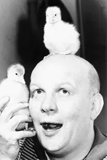 Celebrity Pets Gallery: Brian Glover British actor with pet goslings, July 1984