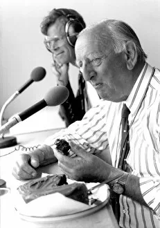Images Dated 22nd August 1990: Brian Johnston cricket and Rugby commentator, and lover of home made cakes