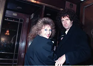 Brian May guitarist Anita Dobson actress Feb 90 TV prog Eastenders cast dinner Brian May guitarist Anita Dobson actress Feb 90 TV prog Eastenders cast dinner