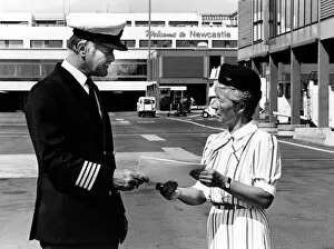 Britannia Airways captain Dave Lott and stewardess Joan Young at Newcastle Airport