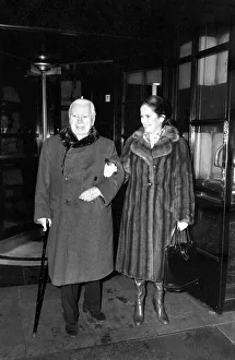 British actor Sir Charlie Chaplin and wife Dona in London. January 1975 75-00221 British actor Sir Charlie Chaplin and wife Dona in London. January 1975 75-00221