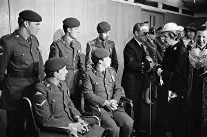 Images Dated 12th October 1982: British Prime Minister Margaret Thatcher meets disabled veterans at the Falklands Victory