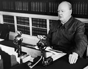 00363 Gallery: British Prime Minister Winston Churchill making a radio broadcast from Downing Street