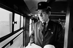 British Rail guard Tom Starkie of Stonegarth, at work on the Carlisle to Settle railway British Rail guard Tom Starkie of Stonegarth, at work on the Carlisle to Settle railway