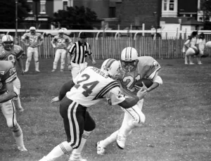 Images Dated 3rd July 1988: British Steel Gala - A member of the Scunthorpe Steelers tries to dodge a tackle by an