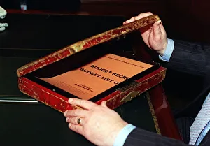 Budget Box of Chancellor of the Exchequer Kenneth Clarke MP opening the case the Budget Budget Box of Chancellor of the Exchequer Kenneth Clarke MP opening the case the Budget